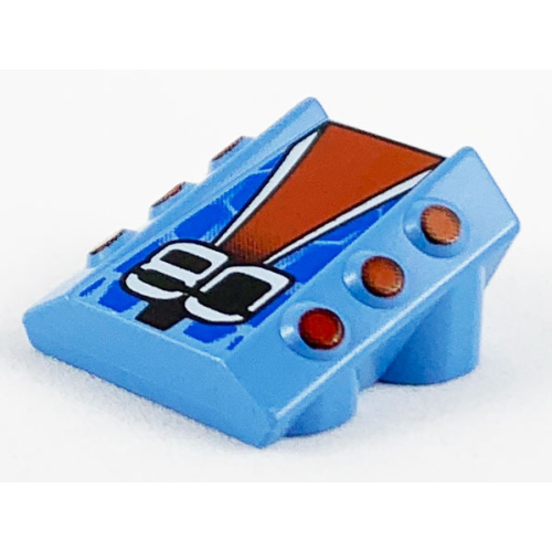 Деталь LEGO 30603pb11 Brick, Modified 2 x 2 No Studs, Sloped with 6 Side Pistons Raised with Stylized '80' on Red, White, Black, and Blue Pattern