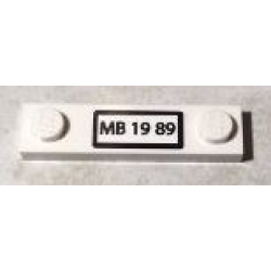 Plate, Modified 1 x 4 with 2 Studs without Groove with 'MB 19 89' Pattern (Sticker) - Set 76004 Plate, Modified 1 x 4 with 2 Studs without Groove with 'MB 19 89' Pattern (Sticker) - Set 76004