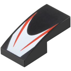 Slope, Curved 2 x 1 x 2/3 with 2 Red Stripes on White Chevron Pattern Slope, Curved 2 x 1 x 2/3 with 2 Red Stripes on White Chevron Pattern