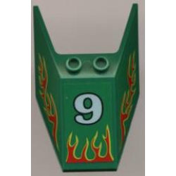 Windscreen 6 x 4 x 1 1/3 with Bottom Tabs and Hollow Studs with Number 9 and Red Flames Pattern (Stickers) - Set 6568 Windscreen 6 x 4 x 1 1/3 with Bottom Tabs and Hollow Studs with Number 9 and Red Flames Pattern (Stickers) - Set 6568