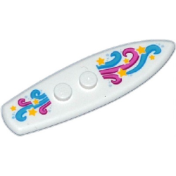 Minifigure, Utensil Surfboard Standard with Dark Pink, Magenta, Dark Azure and Medium Azure Swirls and Yellow Stars Pattern