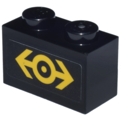Brick 1 x 2 with Yellow Train Logo on Black Background Pattern (Sticker) - Set 910002