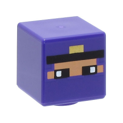 Minifigure, Head, Modified Cube with Pixelated Balaclava with Nougat Face, Eyes, and Black Headband with Gold Trim Pattern (Minecraft Rogue)