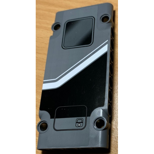 Деталь LEGO 64782pb038L Technic, Panel Plate 5 x 11 x 1 with Black Bottom, White Stripes and Window Pattern Model Left Side (Sticker) - Set 42078