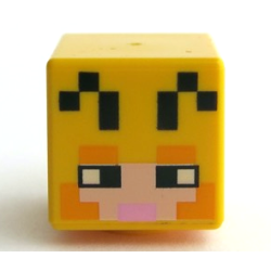 Minifigure, Head, Modified Cube with Pixelated Light Nougat Face, Black Eyes and Antennae, Bright Pink Mouth, and Bright Light Orange Eyebrows and Cheeks Pattern (Minecraft Beekeeper)