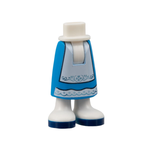Деталь LEGO 59595c153pb01 Mini Doll Hips and Dark Azure Skirt Long with Molded White Legs / Boots and Printed White Apron and Hem with Metallic Light Blue Filigree and Dark Blue Soles Pattern - Thick Hinge