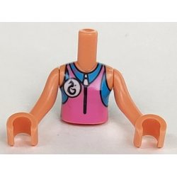 Torso Mini Doll Girl Dark Pink and Dark Azure Wetsuit with Seahorse Logo Pattern, Nougat Arms with Hands