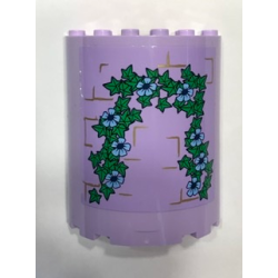 Cylinder Half 3 x 6 x 6 with 1 x 2 Cutout with Pearl Gold Brick Wall, Bright Light Blue Flowers and Green Leaves Pattern (Sticker) - Set 41154 Cylinder Half 3 x 6 x 6 with 1 x 2 Cutout with Pearl Gold Brick Wall, Bright Light Blue Flowers and Green Leaves Pattern (Sticker) - Set 41154