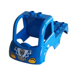 Duplo Car Body Truck 4 x 4 Flatbed with 2 Top Studs, Grille and Headlights, Police Badge and Blue and White Checkered Pattern Duplo Car Body Truck 4 x 4 Flatbed with 2 Top Studs, Grille and Headlights, Police Badge and Blue and White Checkered Pattern