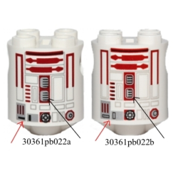 Brick, Round 2 x 2 x 2 Robot Body with Black Outline Small Rectangles, Dark Red Lines and Dark Red Pattern (R4-P17)