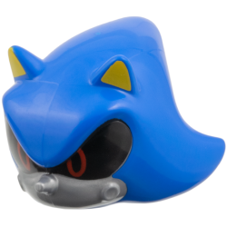 Minifigure, Head, Modified Hedgehog, Metal Sonic with Molded Flat Silver Face and Printed Yellow Inner Ears and Red Eyes on Black Background Pattern
