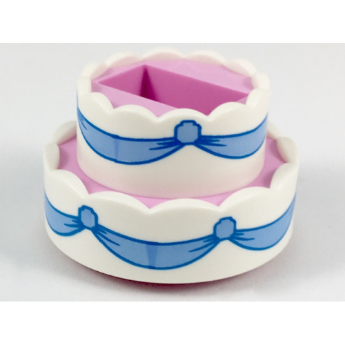 Деталь LEGO 35860pb01 Cake, Double Layer with White Icing and Bright Light Blue Ribbons Pattern