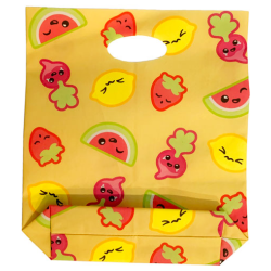 Duplo, Cloth Shopping Bag with Lemons, Radishes, Strawberries, and Watermelon Slices with Faces Pattern - Traditional Starched Fabric Duplo, Cloth Shopping Bag with Lemons, Radishes, Strawberries, and Watermelon Slices with Faces Pattern - Traditional Starched Fabric