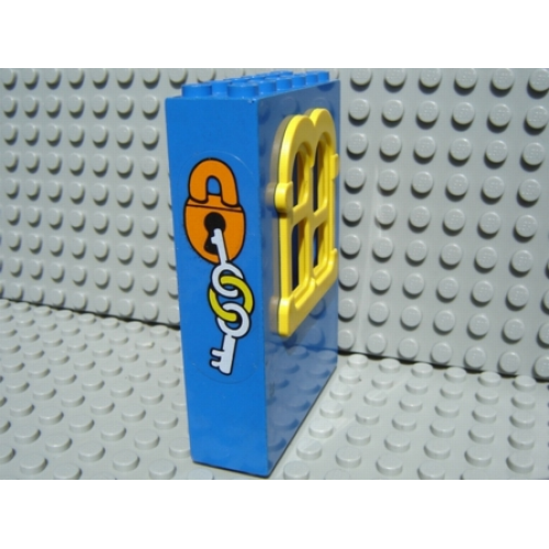 Деталь LEGO x637c02pb03 Fabuland Building Wall 2 x 6 x 7 with Squared Yellow Window and Lock and Keys Pattern (Sticker) - Set 3664