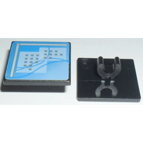 Деталь LEGO 15210pb002 Road Sign 2 x 2 Square with Open O Clip with Curved Blue Lines and Small Black Squares Pattern (Computer Screen)