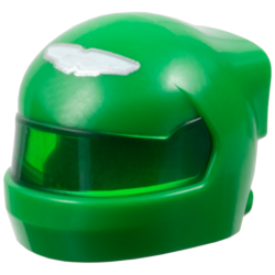 Minifigure, Headgear Helmet Formula 1 with Molded Trans-Green Visor and Printed Silver and White Aston Martin Logo Pattern Minifigure, Headgear Helmet Formula 1 with Molded Trans-Green Visor and Printed Silver and White Aston Martin Logo Pattern