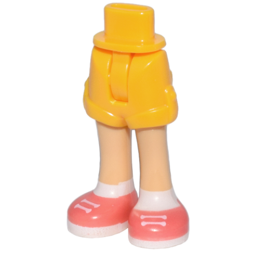 Деталь LEGO 1826cc00pb002 Mini Doll Hips and Shorts Folded Hem with Molded Medium Tan Legs and Printed Coral Shoes with White Laces, Soles and Socks Pattern - Thin Hinge