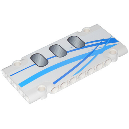 Деталь LEGO 64782pb013R Technic, Panel Plate 5 x 11 x 1 with Blue Curved Stripes and Airplane Windows Pattern Model Right (Sticker) - Set 42025