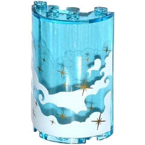 Деталь LEGO 85941pb005 Cylinder Half 2 x 4 x 5 with 1 x 2 Cutout with White Smoke and Gold Stars Pattern (Sticker) - Set 41105