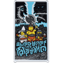 Glass for Window 1 x 4 x 6 with Medium Azure Ninjago Logogram 'DUNGEONS OF SHINTARO', Minifigures with Axe, White Skeleton Dragon Pattern (Sticker) - Set 71837