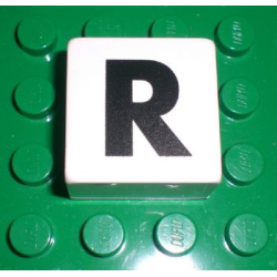 Duplo, Tile 2 x 2 x 1 with Black Capital Letter R Pattern Duplo, Tile 2 x 2 x 1 with Black Capital Letter R Pattern