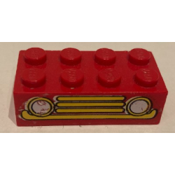 Brick 2 x 4 with Car Grille Fabuland Horizontal Yellow Pattern (Sticker) - Sets 140-1 / 350-3
