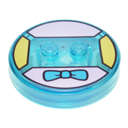 Dimensions Toy Tag 4 x 4 x 2/3 with 2 Studs and Trans-Light Blue Bottom with Dark Azure Bow Tie on Bright Pink Background Pattern (Krusty)
