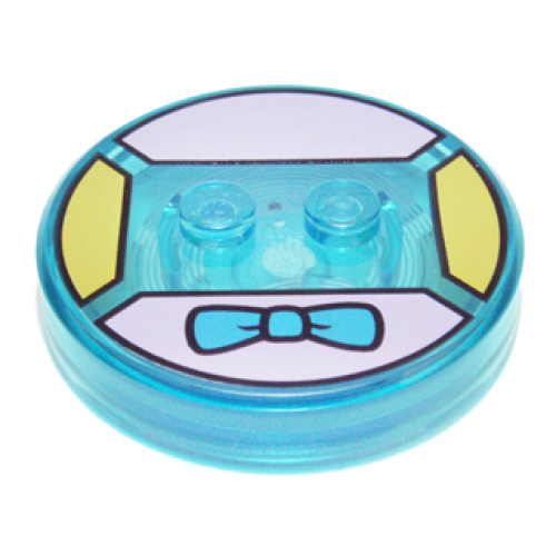 Деталь LEGO 18605c01pb26 Dimensions Toy Tag 4 x 4 x 2/3 with 2 Studs and Trans-Light Blue Bottom with Dark Azure Bow Tie on Bright Pink Background Pattern (Krusty)