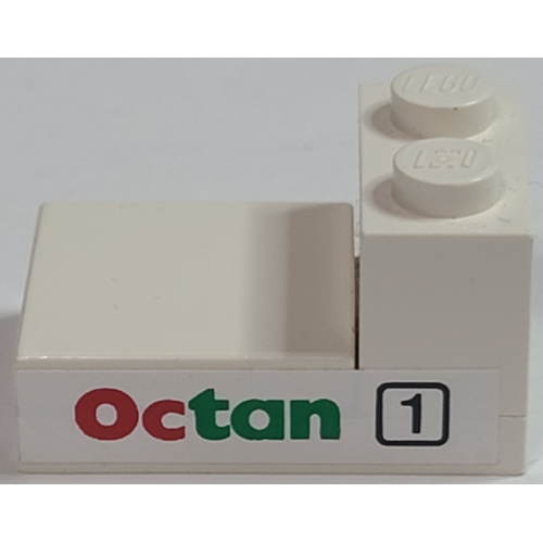 Деталь LEGO BA149pb01 Stickered Assembly 3 x 2 x 1 1/3 with Octan and '1' in Black Square Pattern (Sticker) - Set 6562 - 1 Brick 1 x 2, 1 Tile 2 x 2, 1 Plate 2 x 3