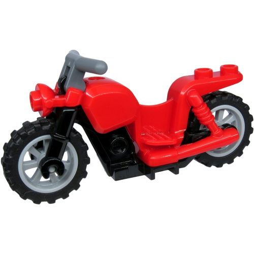 Деталь LEGO 65521c01 Motorcycle Chopper with Black Frame, Light Bluish Gray Wheels, and Dark Bluish Gray Handlebars - Red