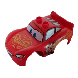 Duplo Car Body 2 Top Studs and Spoiler with Cars Lightning McQueen Rust-eze, Wide Smile and Low Front Window Pattern