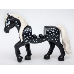 Horse, Friends Style with 2 x 2 Cutout and Movable Neck with Fixed Flexible Rubber White Tail and Braided Mane with White Spots Pattern