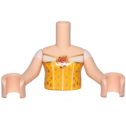 Torso Mini Doll Girl Bright Light Orange Top with Red Rose Trim and Gold Diamonds Pattern, Light Nougat Arms with Hands with White Sleeves