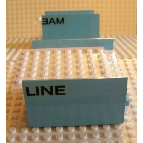 Деталь LEGO x146c02pb02 Boat, Hull Smooth Middle 8 x 6 x 3 1/3 with White Deck with Black 'LINE' and 'MAE' Pattern (Stickers) - Set 1650