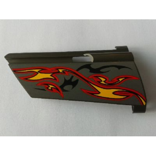 Деталь LEGO 44351pb024 Technic, Panel Fairing #21 Large Long, Small Hole, Side B with Orange and Red Flames on Dark Gray Background Pattern (Sticker) - Set 8649