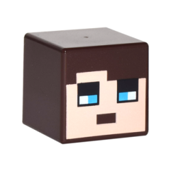 Minifigure, Head, Modified Cube with Pixelated Light Nougat Face, Medium Azure Eyes, and Black Eyebrows Pattern (Minecraft Skin)