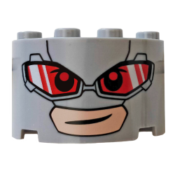Cylinder Half 2 x 4 x 2 with 1 x 2 Cutout with Red Glasses Pattern (Giant-Man Face) Cylinder Half 2 x 4 x 2 with 1 x 2 Cutout with Red Glasses Pattern (Giant-Man Face)
