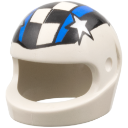 Minifigure, Headgear Helmet Motorcycle (Standard) with Black Checkered Stripe, Blue Stripes, Silver Stars Pattern