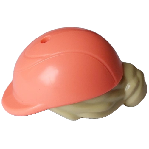 Деталь LEGO 2136pb04 Mini Doll, Hair Combo, Hair with Hat, Bun and Side Bangs, Hole on Top with Molded Coral Horse Riding Helmet Pattern