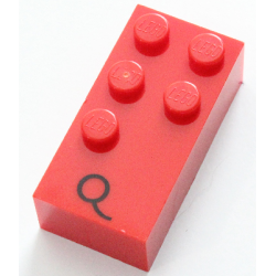 Brick, Braille 2 x 4 with 5 Studs with Black Capital Letter Q Pattern (dots-12345 ⠟)