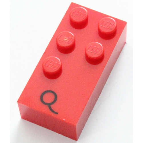 Деталь LEGO 60231pb01 Brick, Braille 2 x 4 with 5 Studs with Black Capital Letter Q Pattern (dots-12345 ⠟)
