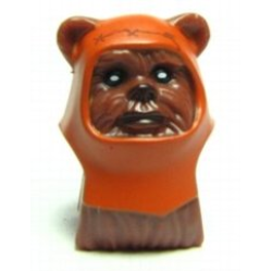 Minifigure, Head, Modified SW Ewok with Dark Orange Hood with Reddish Brown Stitching Pattern
