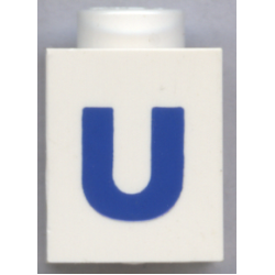 Brick 1 x 1 with Blue Capital Letter U Pattern (Bold Font)
