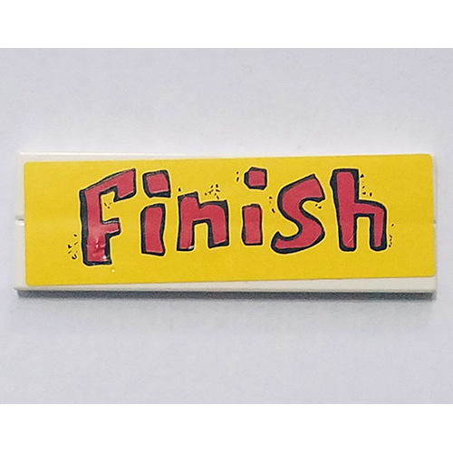 Деталь LEGO BA135pb04 Stickered Assembly 6 x 2 with Red 'Finish' on Yellow Background Pattern (Sticker) - Set 4982 - 2 Tile 1 x 6