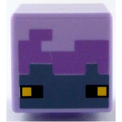 Minifigure, Head, Modified Cube with Pixelated Medium Lavender and Sand Blue Face with Black and Yellow Eyes Pattern (Minecraft Breeze) Minifigure, Head, Modified Cube with Pixelated Medium Lavender and Sand Blue Face with Black and Yellow Eyes Pattern (Minecraft Breeze)