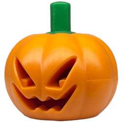 Minifigure, Headgear Head Cover, Pumpkin Jack O' Lantern with Molded Green Stem Pattern Minifigure, Headgear Head Cover, Pumpkin Jack O' Lantern with Molded Green Stem Pattern