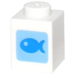 Brick 1 x 1 with Dark Azure Fish on Medium Blue Square Pattern (Animal Crossing Fish Bait)