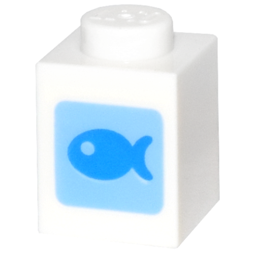 Деталь LEGO 3005pb065 Brick 1 x 1 with Dark Azure Fish on Medium Blue Square Pattern (Animal Crossing Fish Bait)