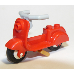 Scooter with Pearl Gold Stand, Light Bluish Gray Angular Handlebars, and White Wheels - Red Scooter with Pearl Gold Stand, Light Bluish Gray Angular Handlebars, and White Wheels - Red