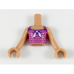 Torso Mini Doll Girl Magenta Halter Top with White Bow and Polka Dots Pattern, Medium Nougat Arms with Hands